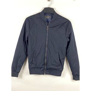 Zara Man Quilted Full Zip Bomber Jacket Navy Blue S F83